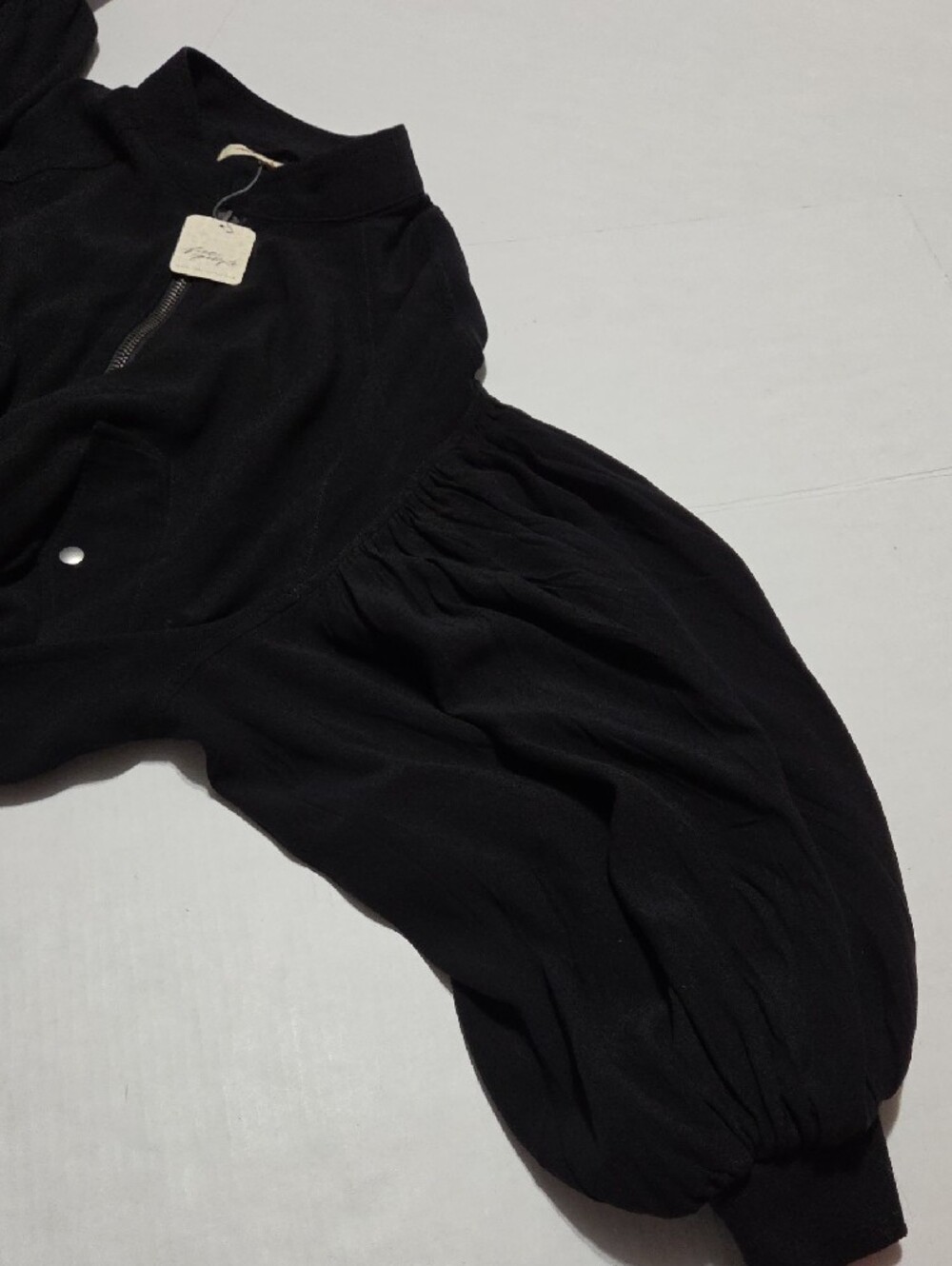 Free People Black Zip-Front Cropped Jacket with Gold Zipper - Picture 2 of 10